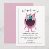 Kinderverjaardagskaart | Roze Monster Bedankkaart (Voorkant / Achterkant)