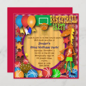 Kinderverjaardagsuitnodiging 031: Basketbal Kaart (Voorkant / Achterkant)