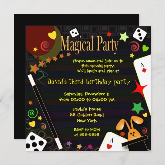 Kinderverjaardagsuitnodiging 043 Magical Party Kaart (Voorkant / Achterkant)