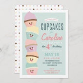 Kinderverjaardagsuitnodiging *Cupcake Party* Paste Kaart (Voorkant / Achterkant)