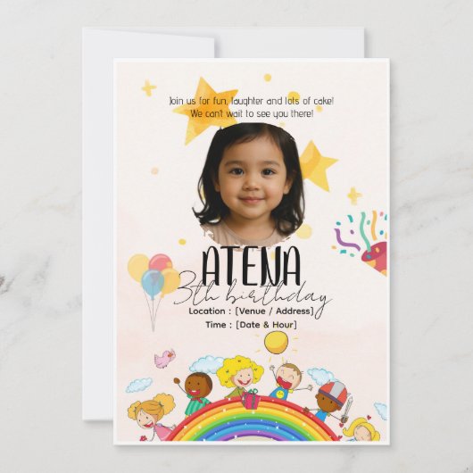 Kinderverjaardagsuitnodiging – gepersonaliseerde 5 kaart (Voorkant)