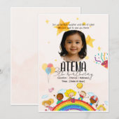 Kinderverjaardagsuitnodiging – gepersonaliseerde 5 kaart (Voorkant / Achterkant)