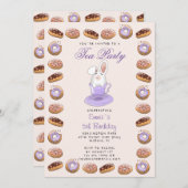 Kinderverjaardagsuitnodiging met donuts en bunny kaart (Voorkant / Achterkant)