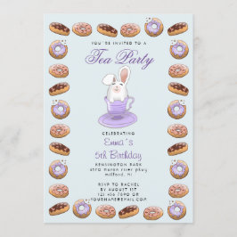 Kinderverjaardagsuitnodiging met donuts en bunny kaart