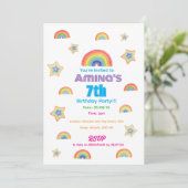 Kinderverjaardagsuitnodiging met Regenboog Magie Kaart (Staand voorkant)