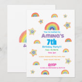 Kinderverjaardagsuitnodiging met Regenboog Magie Kaart (Voorkant / Achterkant)