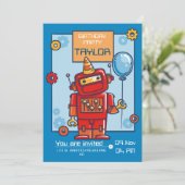 kinderverjaardagsuitnodiging met robot kaart (Staand voorkant)