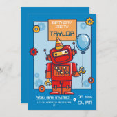 kinderverjaardagsuitnodiging met robot kaart (Voorkant / Achterkant)