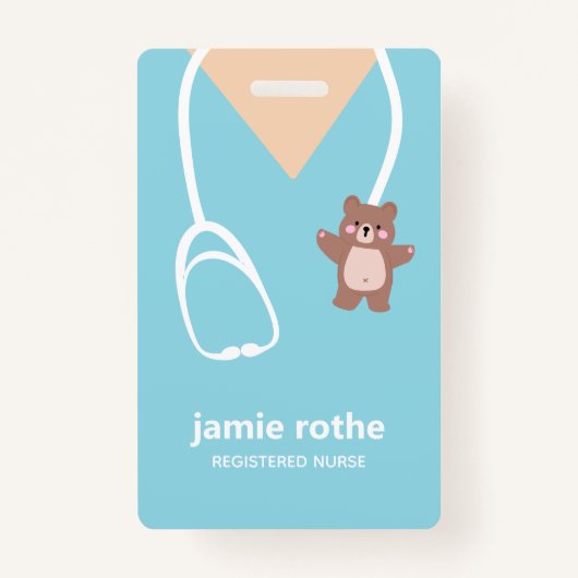 Kinderverpleegkundige Blue Teddy Bear Scrubs Badge (Voorkant)