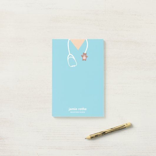 Kinderverpleegkundige Blue Teddy Bear Scrubs Post-it® Notes (Op bureau)