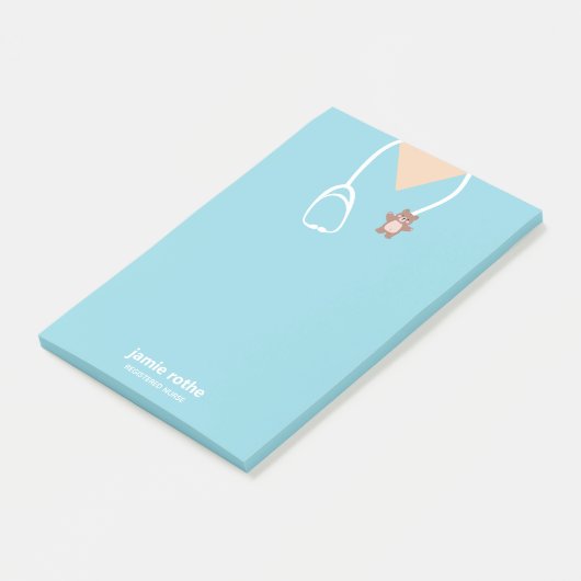 Kinderverpleegkundige Blue Teddy Bear Scrubs Post-it® Notes (Schuin)