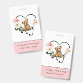 Kinderverpleegkundige teddybeer bloemenstethoscoop badge (Front & Back)