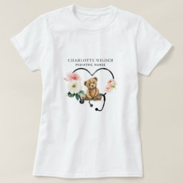 Kinderverpleegkundige teddybeer bloemenstethoscoop t-shirt