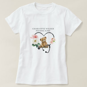 Kinderverpleegkundige teddybeer bloemenstethoscoop t-shirt