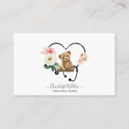 Kinderverpleegkundige teddybeer bloemenstethoscoop visitekaartje