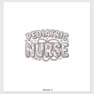 Kinderverpleegster Bloemig Vintage Gravure Ontwerp Sticker