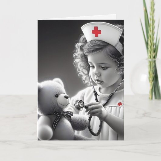 Kinderverpleegster Met Teddybeer Kaart (Voorkant)