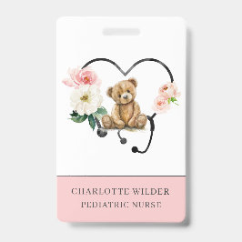 Kinderverpleegster teddybeer bloemige stethoscoop badge