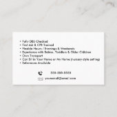 Kinderverzorger Babysitter Colorful Funky Cool Visitekaartje (Achterkant)