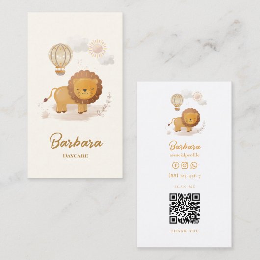 Kinderverzorger Babysitter Daycare Lion QR CODE Visitekaartje (Voorkant / Achterkant)