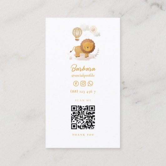 Kinderverzorger Babysitter Daycare Lion QR CODE Visitekaartje (Achterkant)