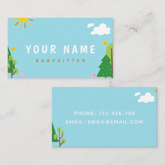 Kinderverzorging kinderverzorger Babysitter - Zonn Visitekaartje (Voorkant / Achterkant)