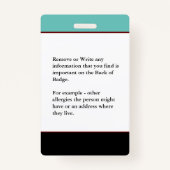 Kindervolwassene - Medische waarschuwingskaart Badge (Achterkant)