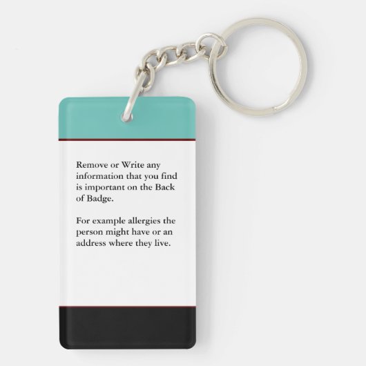 Kindervolwassene - Medische waarschuwingskaart Sleutelhanger (achterkant)