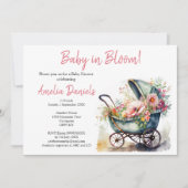 kinderwagen Baby in Bloom Baby shower Uitnodiging (Voorkant)