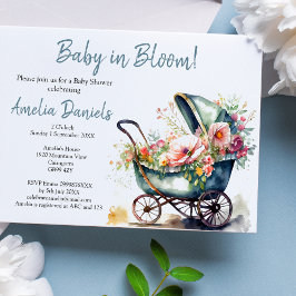  kinderwagen Baby in Bloom Baby shower Uitnodiging
