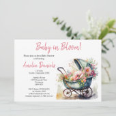  kinderwagen Baby in Bloom Baby shower Uitnodiging (Staand voorkant)