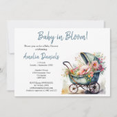  kinderwagen Baby in Bloom Baby shower Uitnodiging (Voorkant)