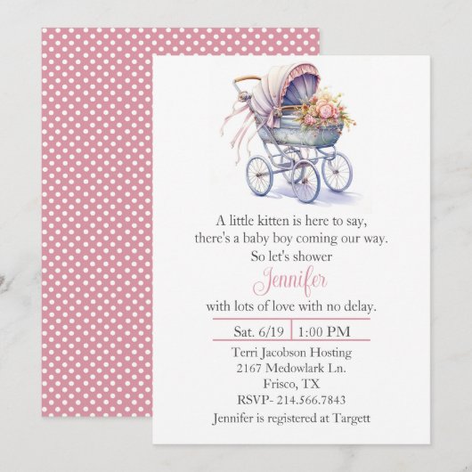  kinderwagen Baby shower uitnodiging (Voorkant / Achterkant)