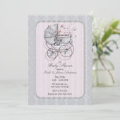  kinderwagen White Lace Roze Baby shower Kaart (Staand voorkant)