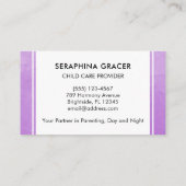 Kinderzorgverlener Babysitting Paarse Waterverf Visitekaartje (Achterkant)