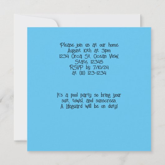 Kinderzwembad Party Save The Date (Achterkant)