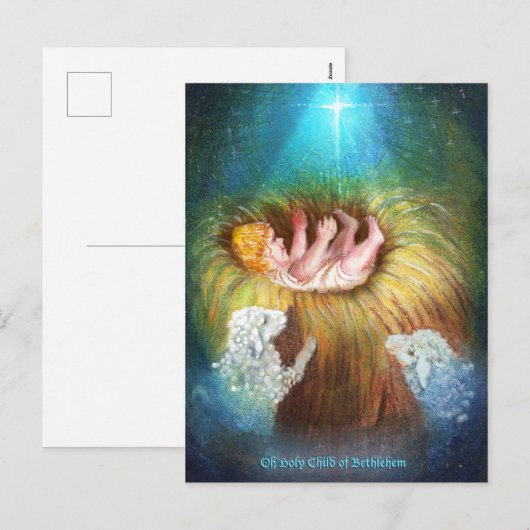 Kindje Jezus in een kribbe Feestdagenkaart (Voorkant / Achterkant)