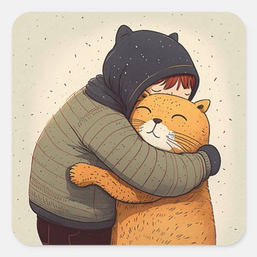 Kindjes een schattige gemberkat. Kind en grappig d Vierkante Sticker (Voorkant)