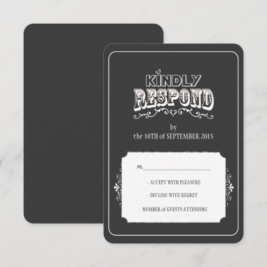 Kindly Reagly Chalkboard Style Wedding RSVP-kaart RSVP Kaartje (Voorkant / Achterkant)