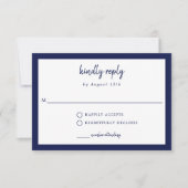 Kindly Reply Blue Wedding Elegant Simple Script RSVP Kaartje (Voorkant)