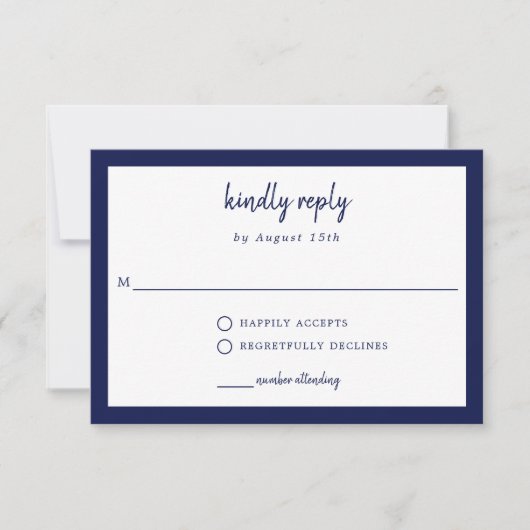 Kindly Reply Blue Wedding Elegant Simple Script RSVP Kaartje (Voorkant)