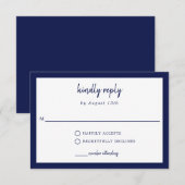 Kindly Reply Blue Wedding Elegant Simple Script RSVP Kaartje (Voorkant / Achterkant)