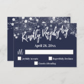 Kindly Reply by Typography Sparking Lights Navy RSVP Kaartje (Voorkant / Achterkant)