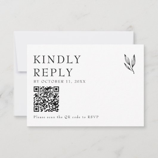 Kindly Reply Elegant Minimalist Wedding QR Code RSVP Kaartje (Voorkant)