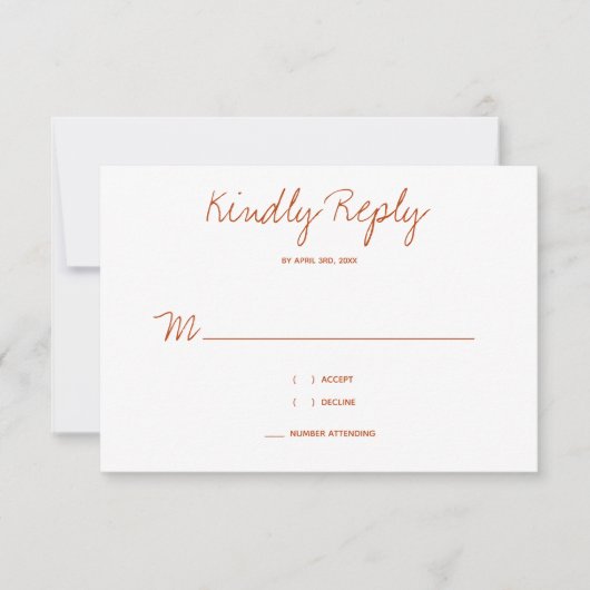 Kindly Reply Typography Burnt Oranje Wedding RSVP Kaartje (Voorkant)