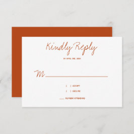 Kindly Reply Typography Burnt Oranje Wedding RSVP Kaartje
