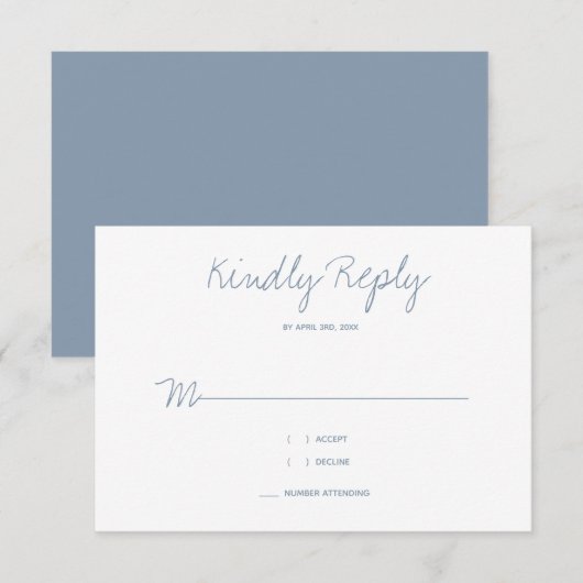 Kindly Reply Typography Dusty Blue Wedding (Voorkant / Achterkant)