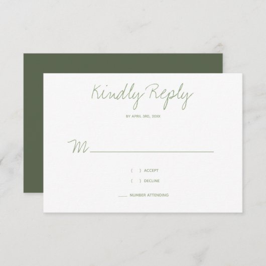 Kindly Reply Typography Sage Wedding RSVP Kaartje (Voorkant / Achterkant)