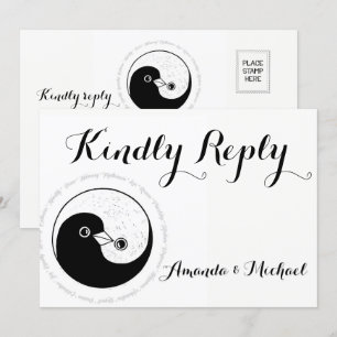 KINDLY REPLY WEDDING KAART b/w YinYang doves Harmo
