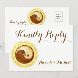 KINDLY REPLY WEDDING KAART Gold YinYang doves Harm